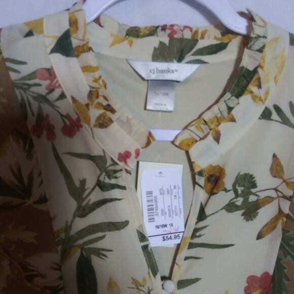 Christopher Banks Neutral Floral Peasant Button Up Blouse Top Size 16/18 - Picture 2 of 9